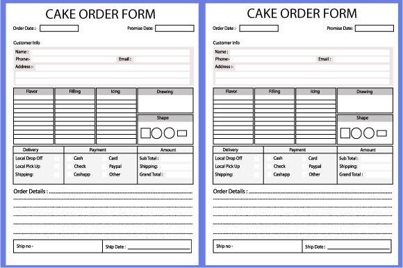 Cake Order Form KDP Interiors for Amazon